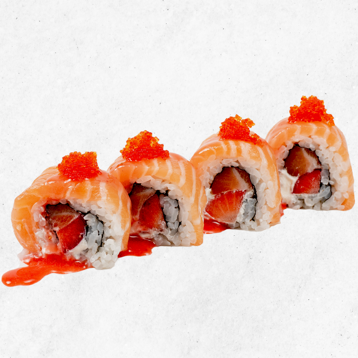 Strawberry. Rolo de salmão, morangos, queijo Philadelphia, tobiko laranja e molho strawberry su. 8 EUR. Japanese, Sushi, Asian