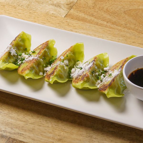 Vegetable Gyozas. Japanese vegetable ravioli with leek and sesame crumbs. 7 EUR. Japanese, Sushi, Asian