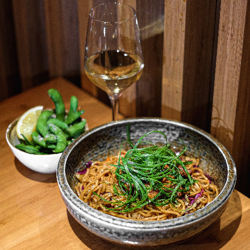 Yakisoba. Japanese noodles sautéed with vegetables and chicken; or salmon; or vegetables, with yakisoba sauce. 11.95 EUR. Japanese, Sushi, Asian