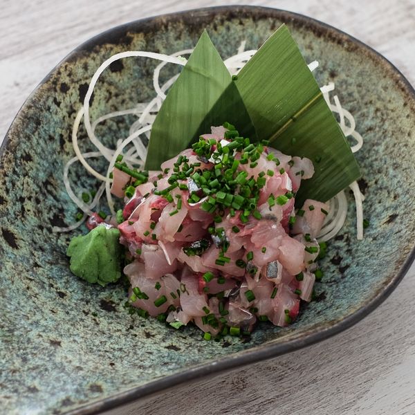 Aji Tataki. Mackerel mince with ginger and chives. 7 EUR. Japanese, Sushi, Asian